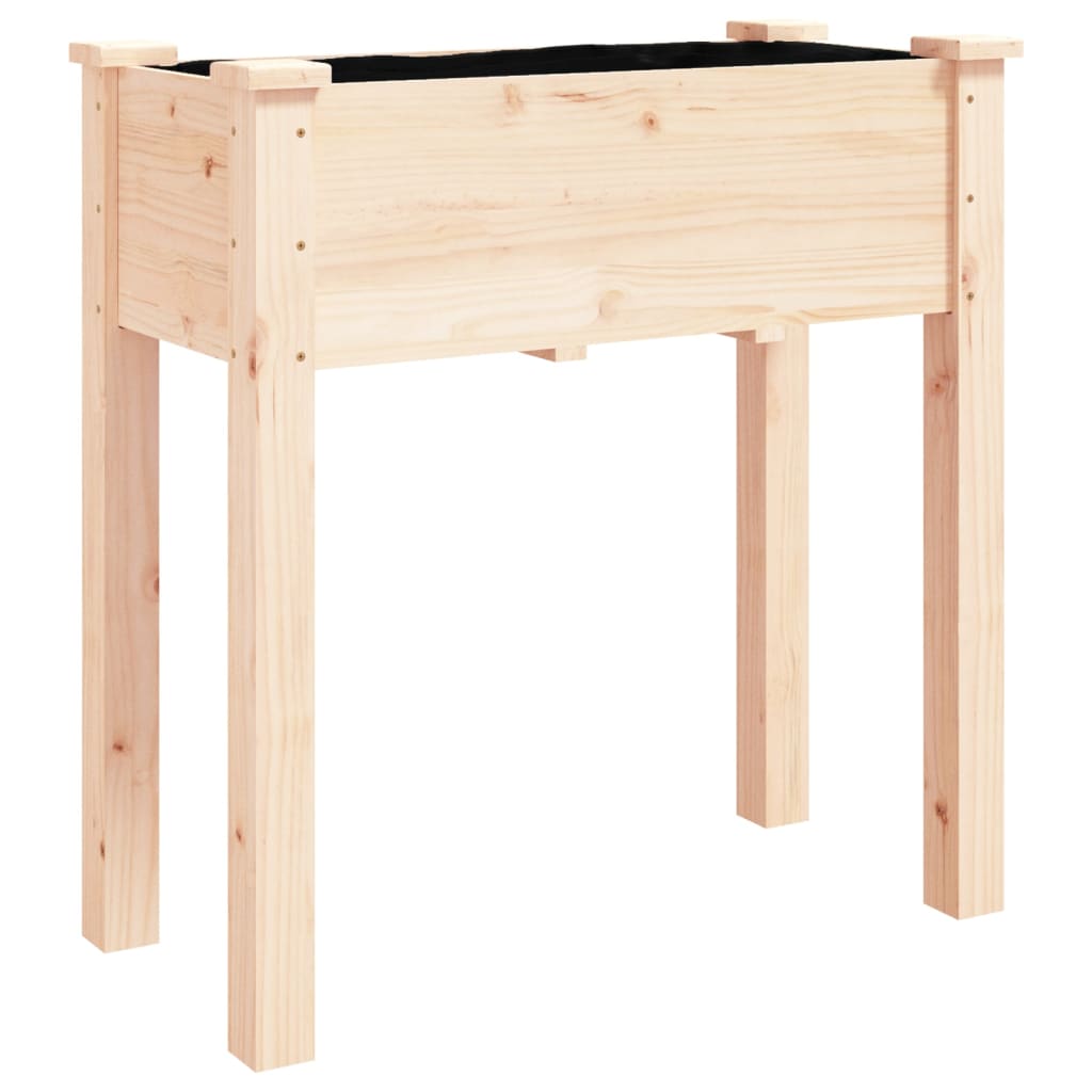 Γλάστρα με Ρόδες & Επένδυση Καφέ 71x37x80 εκ. Μασίφ Ξύλο Ελάτης