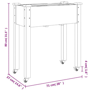Γλάστρα με Ρόδες & Επένδυση Καφέ 71x37x80 εκ. Μασίφ Ξύλο Ελάτης