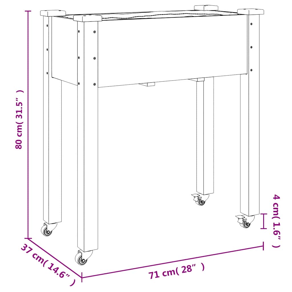Γλάστρα με Ρόδες & Επένδυση Γκρι 71x37x80 εκ Μασίφ Ξύλο Ελάτης