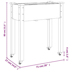 Γλάστρα με Ρόδες & Επένδυση Γκρι 71x37x80 εκ Μασίφ Ξύλο Ελάτης
