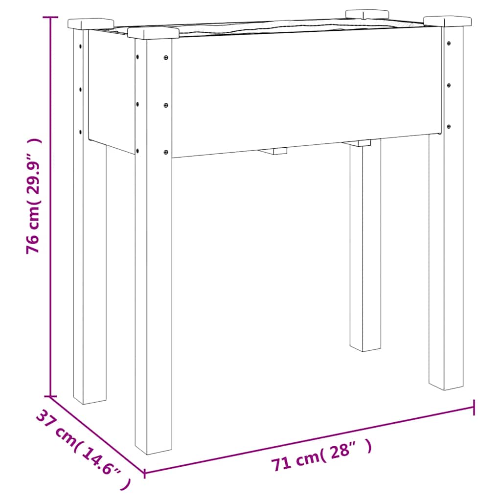 Γλάστρα με Ρόδες & Επένδυση Γκρι 71x37x80 εκ Μασίφ Ξύλο Ελάτης
