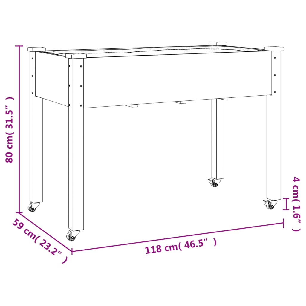Γλάστρα με Ρόδες & Επένδυση Καφέ 118x59x80εκ. Μασίφ Ξύλο Ελάτης - Pakobazaar