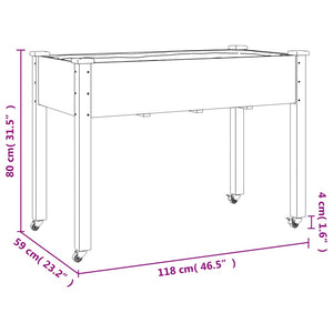 Γλάστρα με Ρόδες & Επένδυση Καφέ 118x59x80εκ. Μασίφ Ξύλο Ελάτης - Pakobazaar