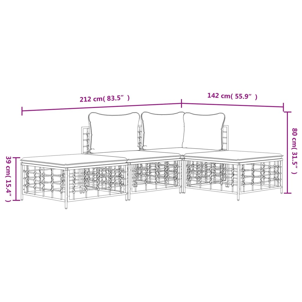 Σαλόνι Κήπου Σετ 4 Τεμαχίων Ανθρακί Συνθετικό Ρατάν & Μαξιλάρια