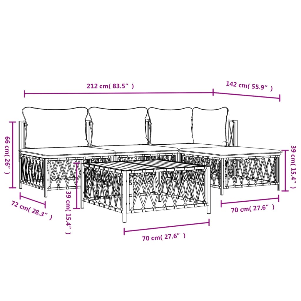 Σαλόνι Κήπου Σετ 5 τεμ. Λευκό από Ατσάλι με Μαξιλάρια