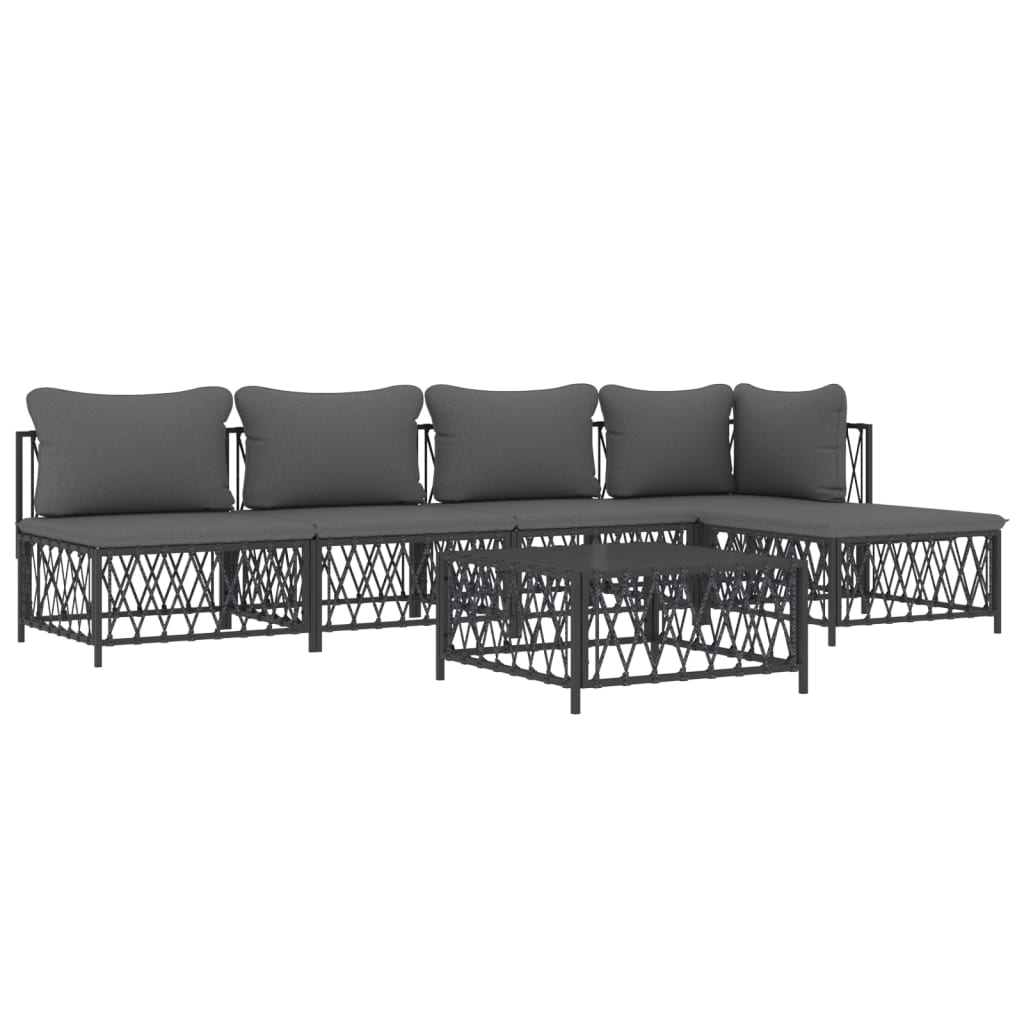 Σαλόνι Κήπου Σετ 6 τεμ. Ανθρακί από Ατσάλι με Μαξιλάρια