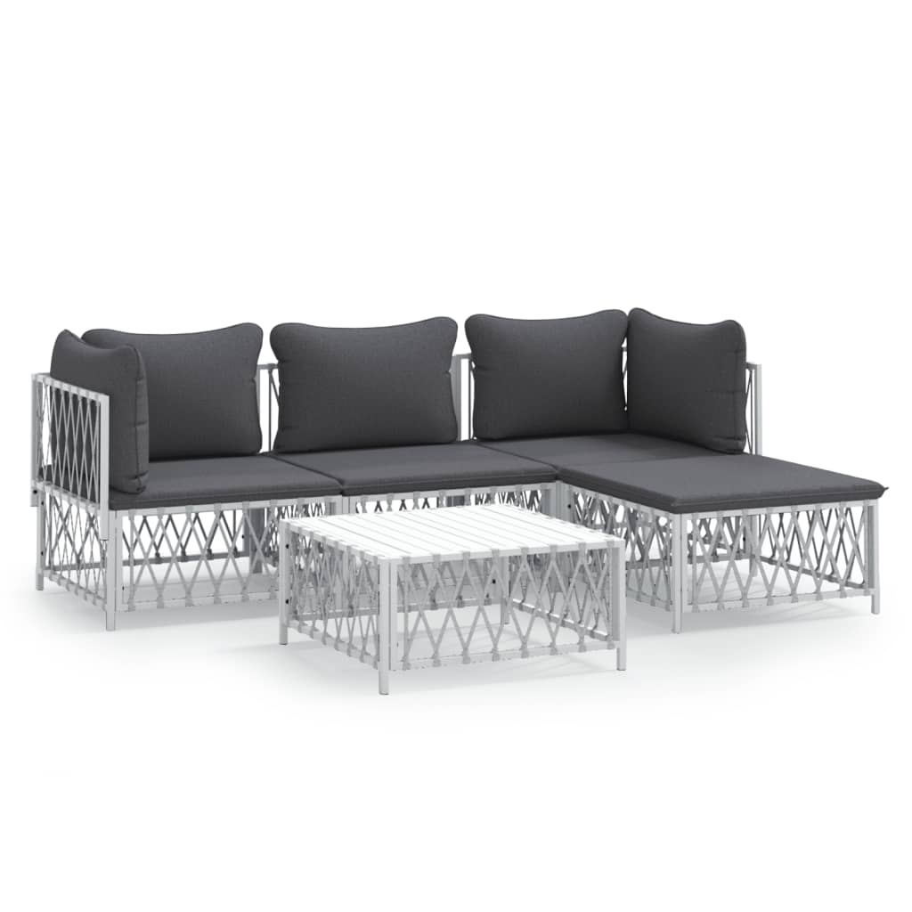 Σαλόνι Κήπου Σετ 5 τεμ. Λευκό από Ατσάλι με Μαξιλάρια