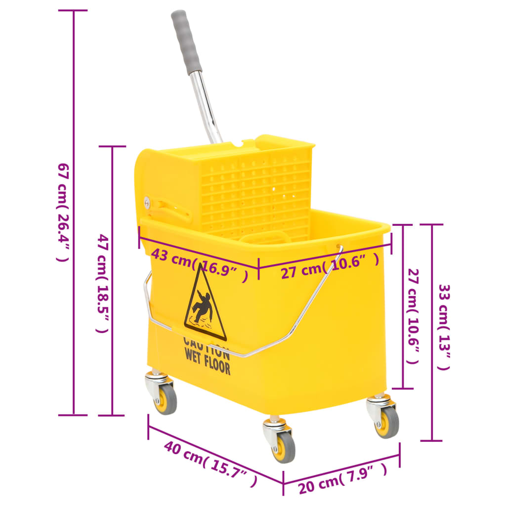 Κουβάς Σφ. Πρέσα Στυψίματος/Ροδάκια Κίτρινος 20Λ Πολυπροπυλένιο