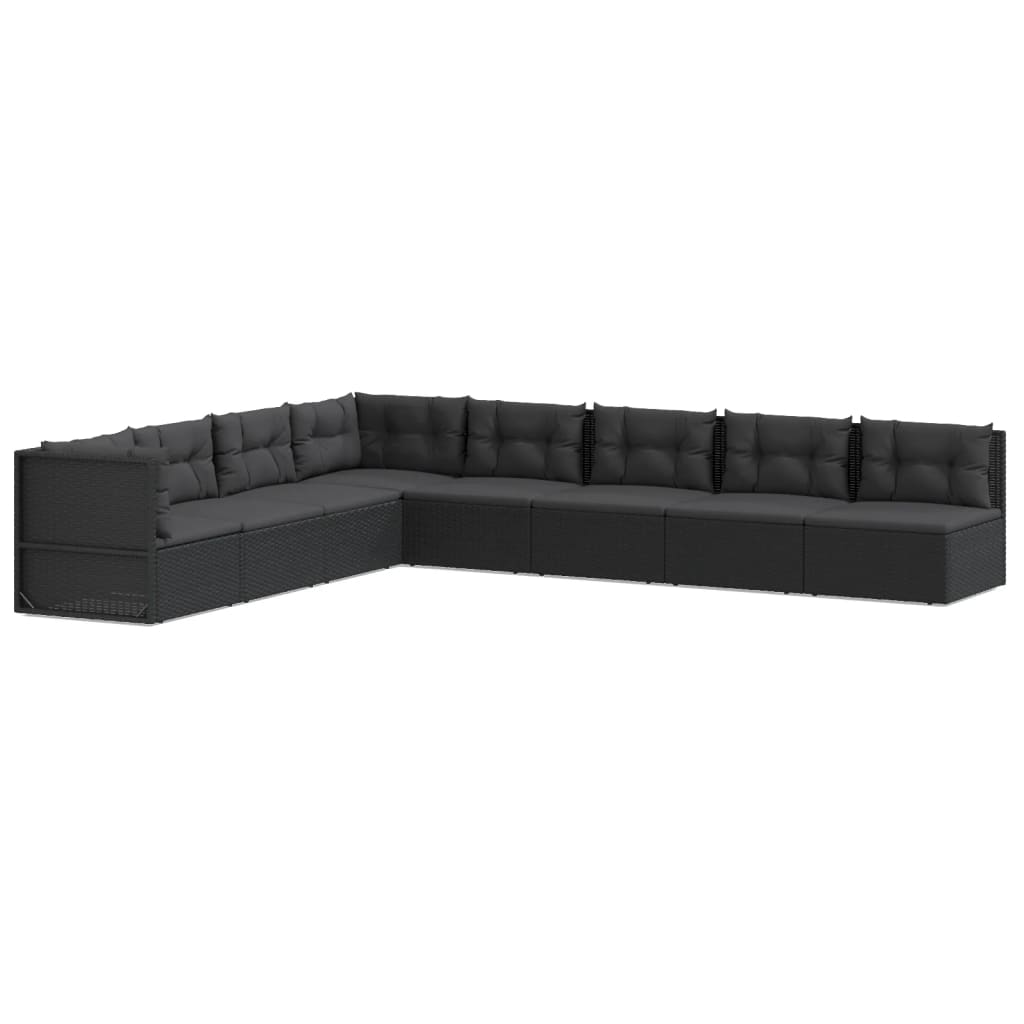 Σαλόνι Κήπου 8 Τεμαχίων Μαύρο από Συνθετικό Ρατάν με Μαξιλάρια