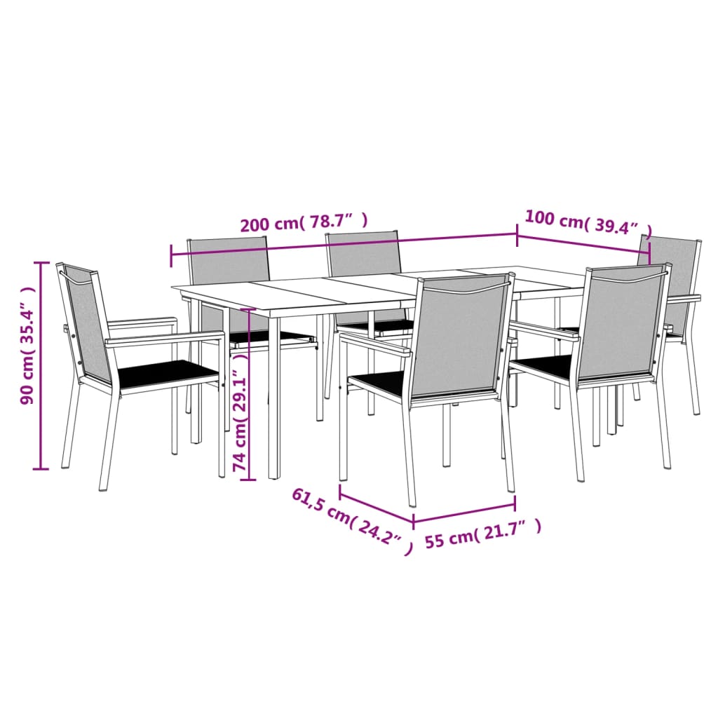 Σετ Τραπεζαρίας Κήπου 7 Τεμαχίων Μαύρο Textilene & Ατσάλι