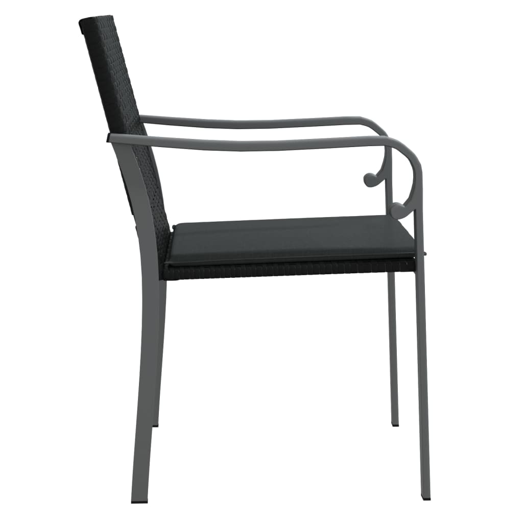 Καρέκλες Κήπου με Μαξιλάρια 4τεμ Μαύρες 56x59x84 εκ Συνθ. Ρατάν