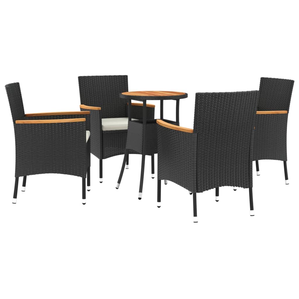 Σετ Επίπλων Bistro Κήπου 5 τεμ Μαύρο Συνθετ. Ρατάν με Μαξιλάρια