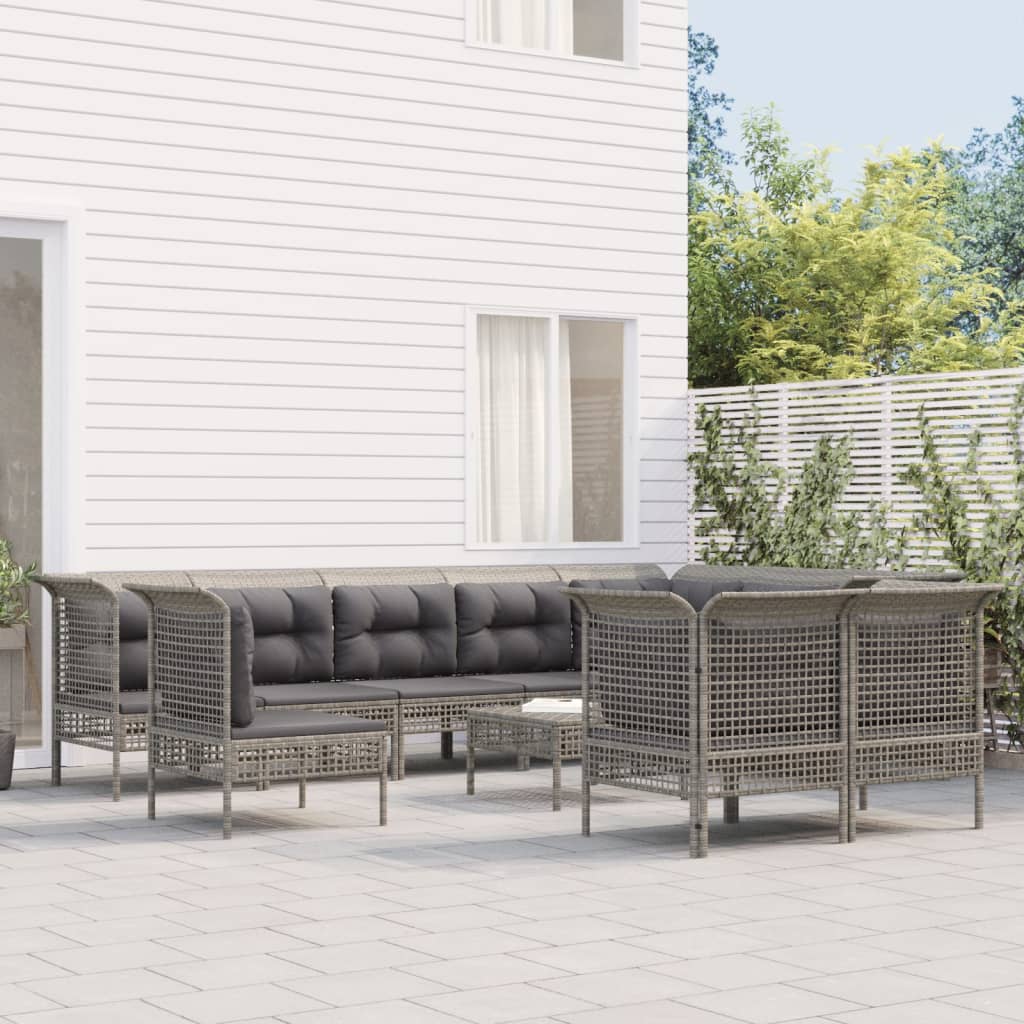 Σαλόνι Κήπου 11 Τεμαχίων Γκρι από Συνθετικό Ρατάν με Μαξιλάρια - Pakobazaar