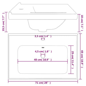 Νιπτήρας Μπάνιου Ορθογώνιος Λευκός 71 x 48 x 19,5 εκ. Κεραμικός