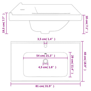 Νιπτήρας Μπάνιου Ορθογώνιος Λευκός 81 x 48 x 19,5 εκ. Κεραμικός