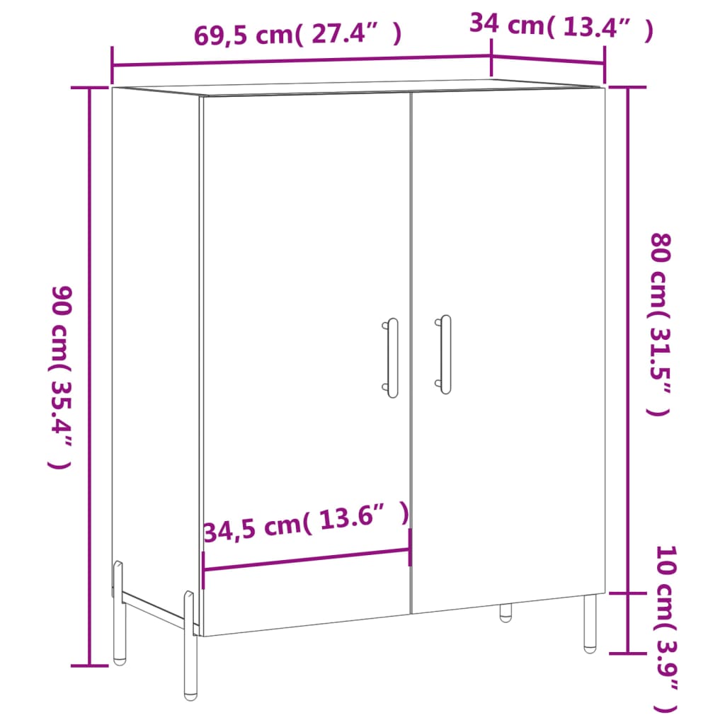 Ντουλάπι Γυαλιστερό Λευκό 69,5x34x90 εκ. Επεξεργασμένο Ξύλο