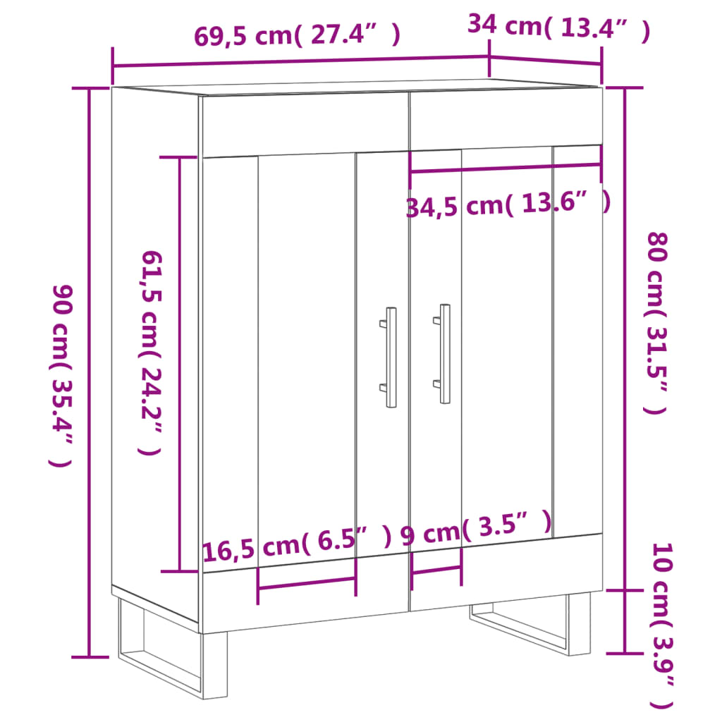Ντουλάπι Καφέ Δρυς 69,5 x 34 x 90 εκ. Επεξεργασμένο Ξύλο
