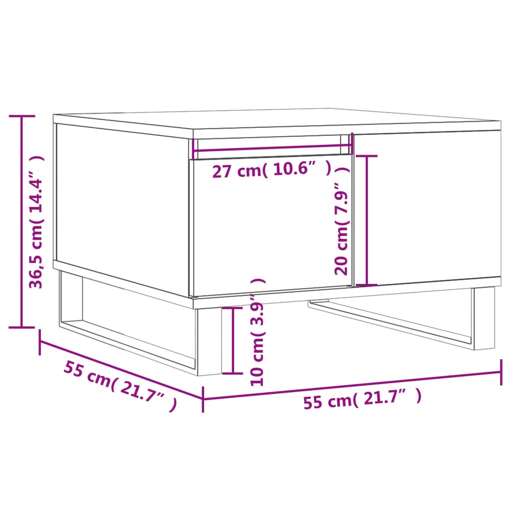 Τραπεζάκι Σαλονιού Γυαλ. Λευκό 55x55x36,5 εκ. Επεξεργ. Ξύλο
