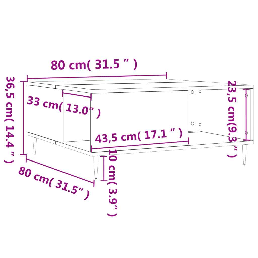 Τραπεζάκι Σαλονιού Καπνιστή Δρυς 80x80x36,5εκ. Επεξεργασμ. Ξύλο