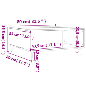 Τραπεζάκι Σαλονιού Καπνιστή Δρυς 80x80x36,5εκ. Επεξεργασμ. Ξύλο
