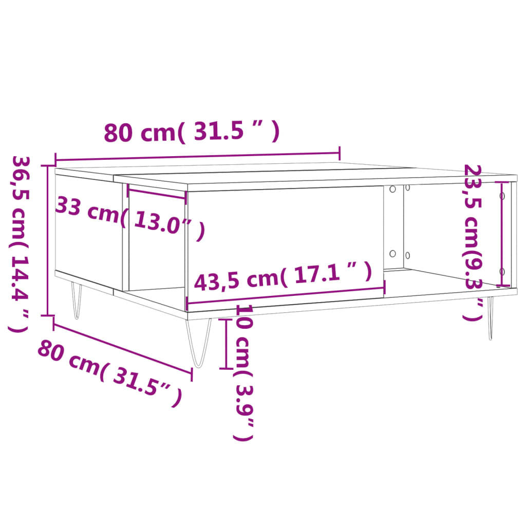 Τραπεζάκι Σαλονιού Καφέ Δρυς 80x80x36,5 εκ. Επεξεργασμένο Ξύλο