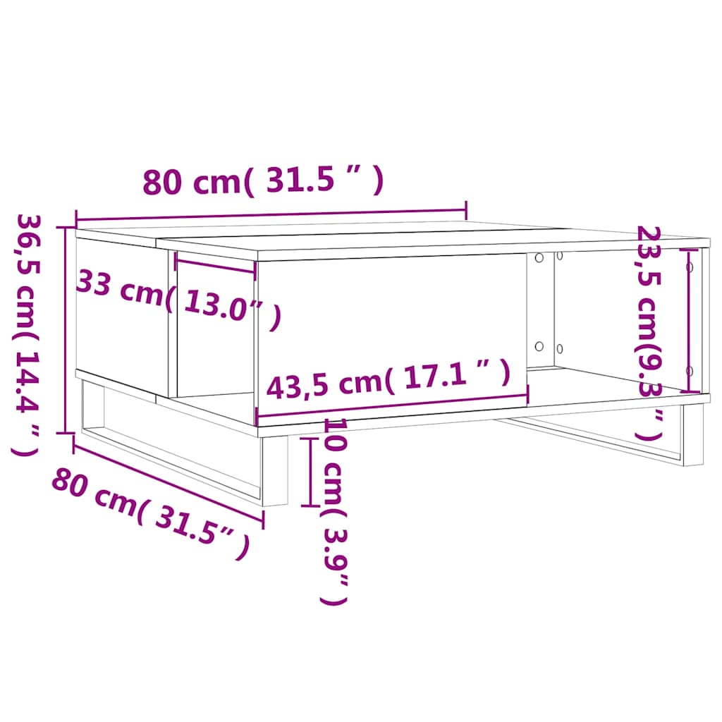 Τραπεζάκι Σαλονιού Καπνιστή Δρυς 80x80x36,5εκ. Επεξεργασμ. Ξύλο - Pakobazaar