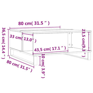 Τραπεζάκι Σαλονιού Καπνιστή Δρυς 80x80x36,5εκ. Επεξεργασμ. Ξύλο - Pakobazaar