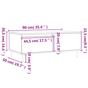 Τραπεζάκι Σαλονιού Γυαλ. Λευκό 90x50x36,5 εκ. Επεξεργ. Ξύλο