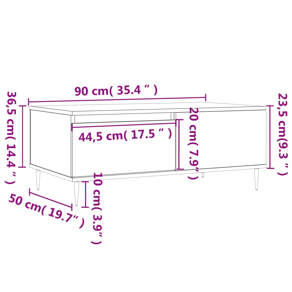Τραπεζάκι Σαλονιού Γκρι Sonoma 90x50x36,5εκ. Επεξεργασμένο Ξύλο