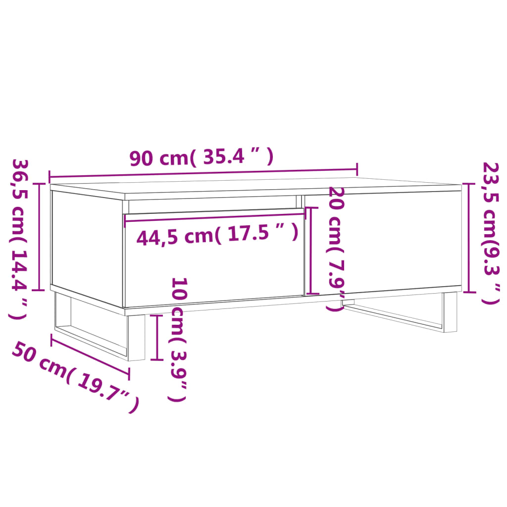 Τραπεζάκι Σαλονιού Γυαλ. Λευκό 90x50x36,5 εκ. Επεξεργ. Ξύλο