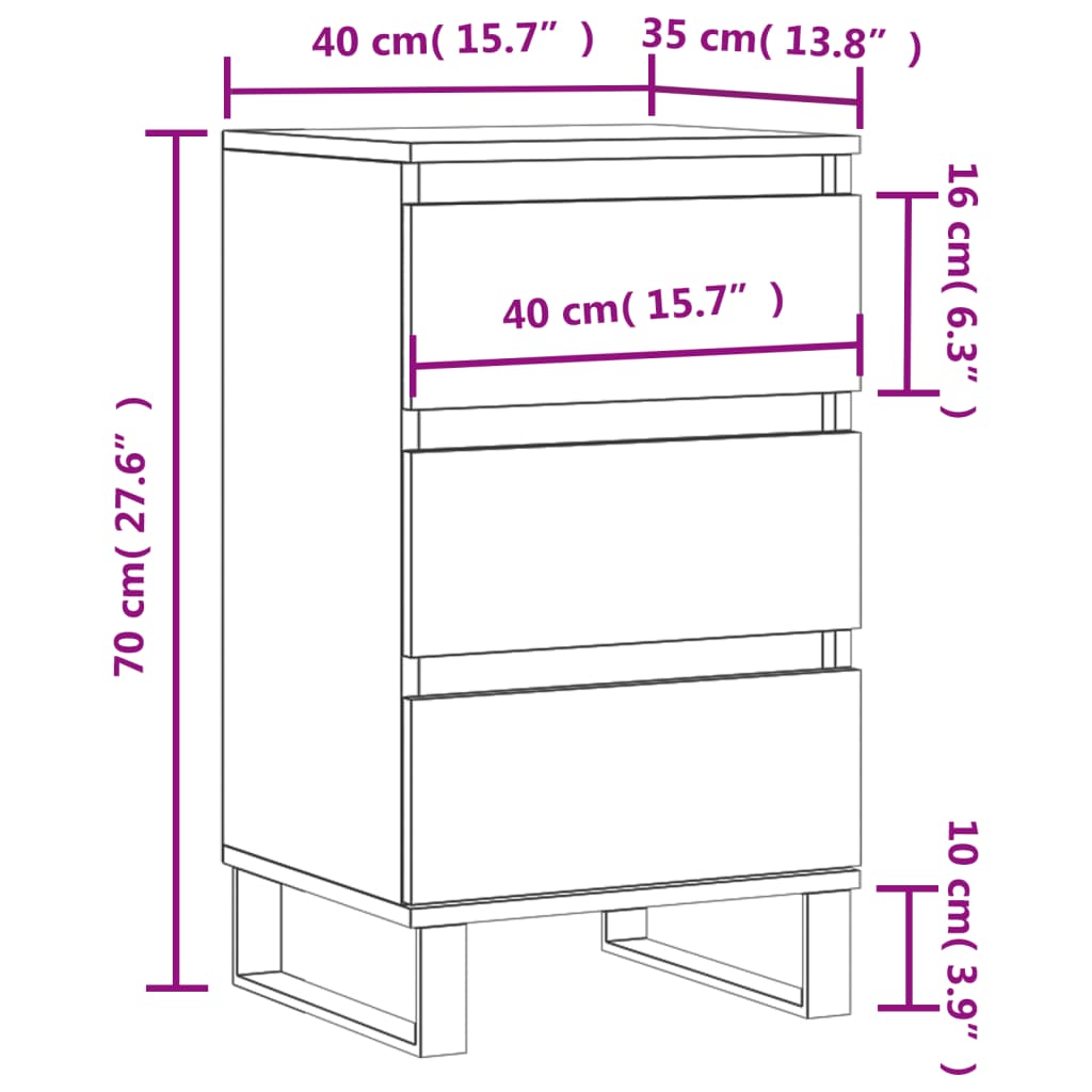 Συρταριέρα Καφέ Δρυς 40 x 35 x 70 εκ. από Επεξεργασμένο Ξύλο