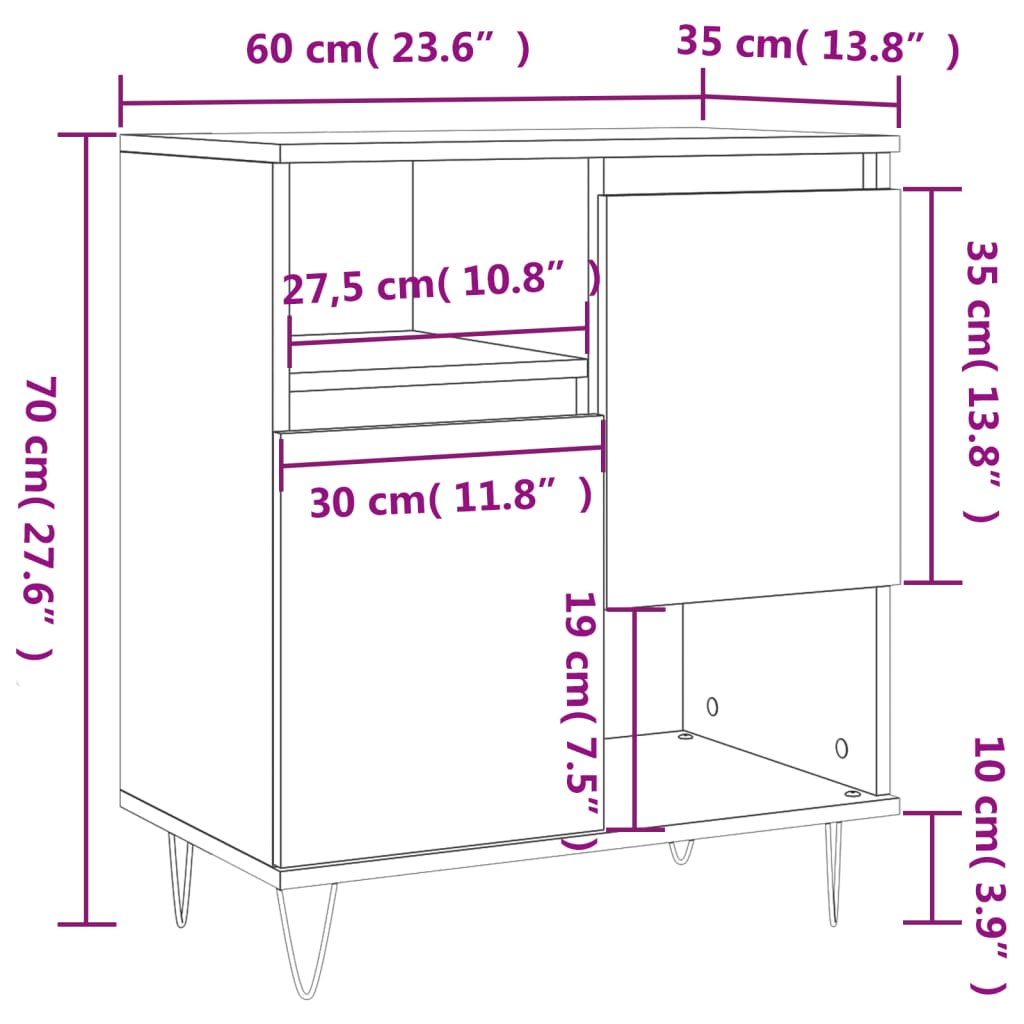 Μπουφές Καφέ Δρυς 60x35x70 εκ. από Επεξεργασμένο Ξύλο