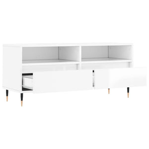 Έπιπλο Τηλεόρασης Γυαλ. Λευκό 100x34,5x44,5 εκ. Επεξεργ. Ξύλο