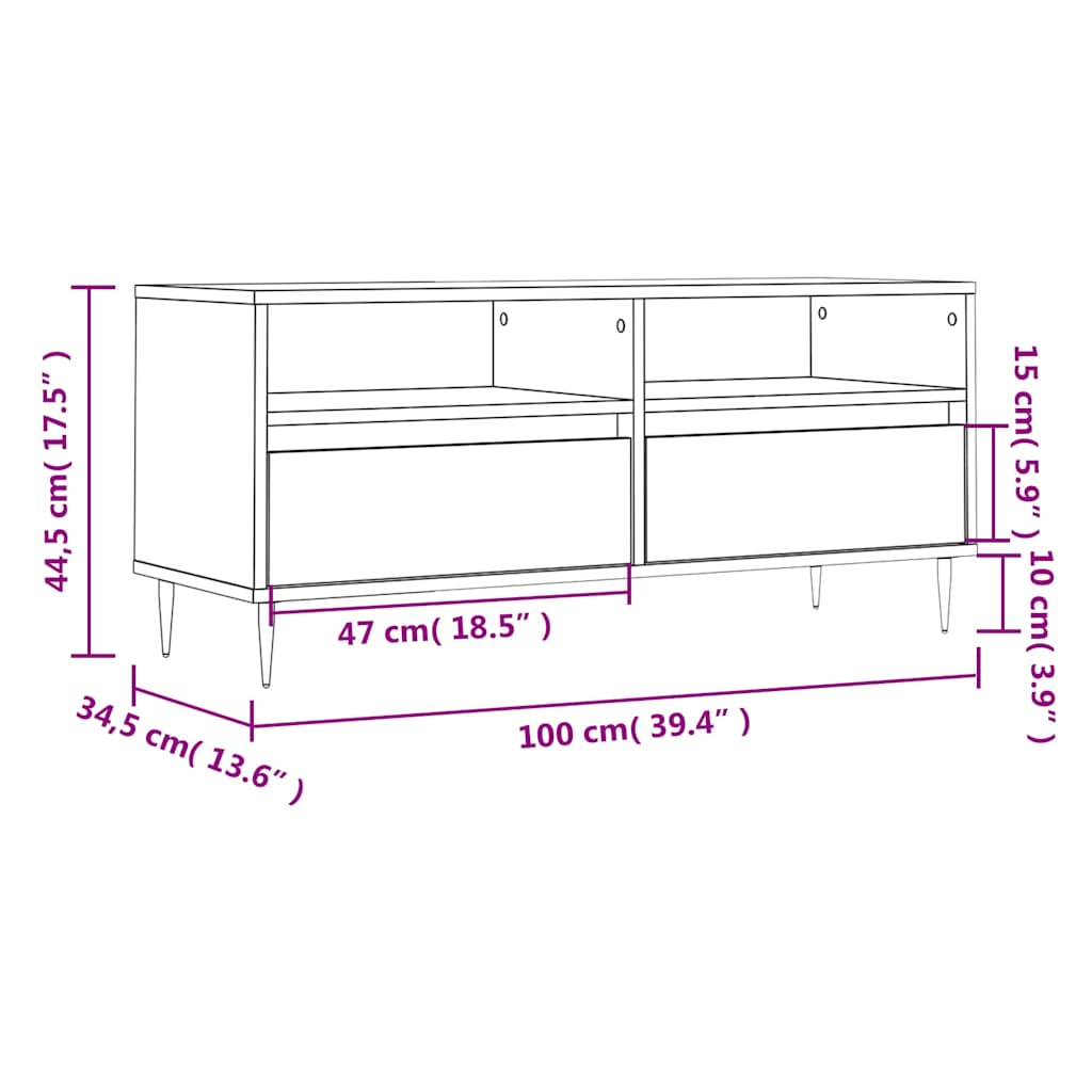 Έπιπλο Τηλεόρασης Καπνιστή Δρυς 100x34,5x44,5 εκ. Επεξ. Ξύλο