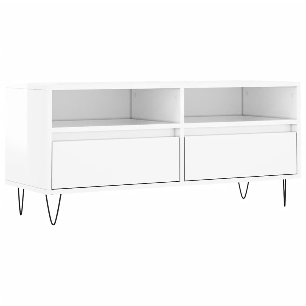 Έπιπλο Τηλεόρασης Γυαλ. Λευκό 100x34,5x44,5 εκ. Επεξεργ. Ξύλο