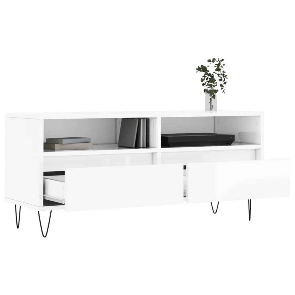 Έπιπλο Τηλεόρασης Γυαλ. Λευκό 100x34,5x44,5 εκ. Επεξεργ. Ξύλο