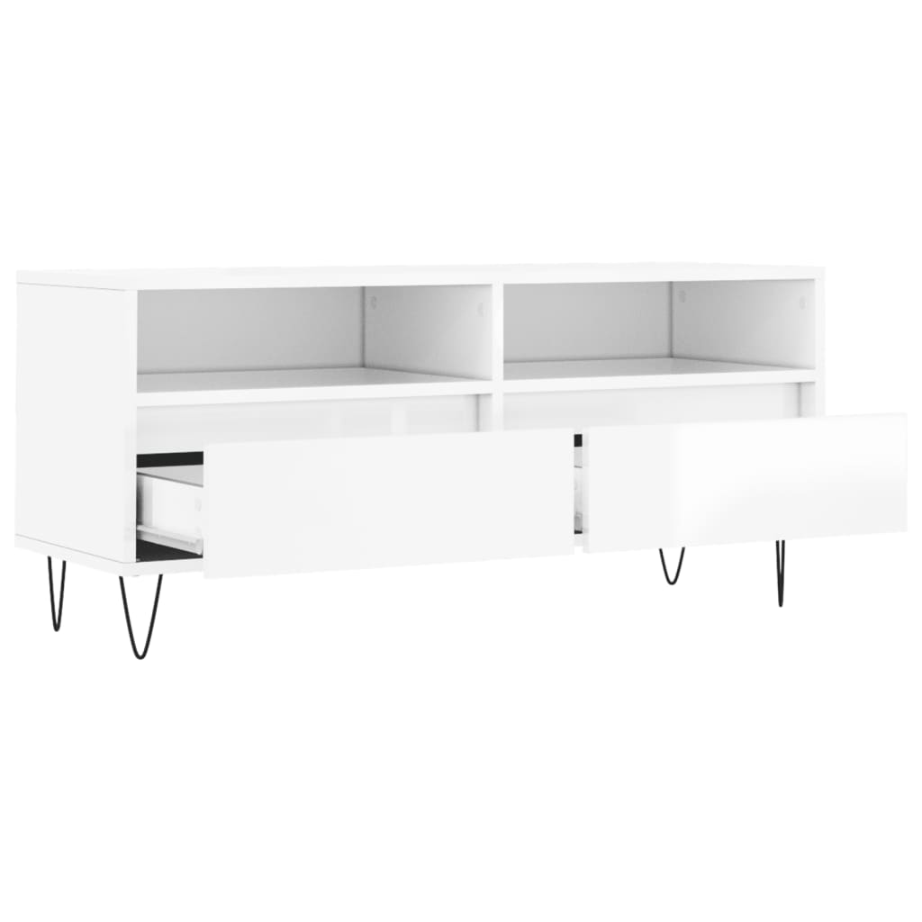 Έπιπλο Τηλεόρασης Γυαλ. Λευκό 100x34,5x44,5 εκ. Επεξεργ. Ξύλο