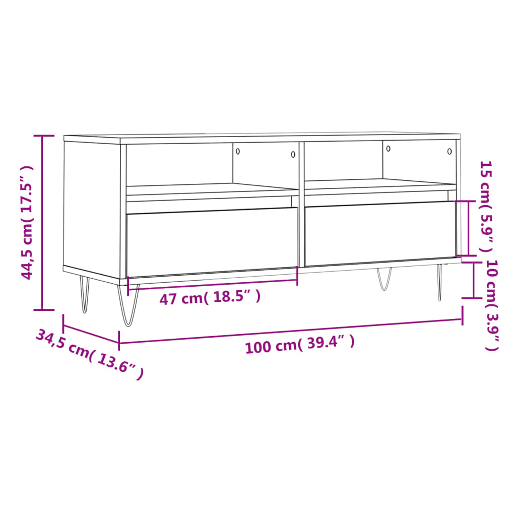 Έπιπλο Τηλεόρασης Καφέ Δρυς 100x34,5x44,5 εκ. Επεξεργ. Ξύλο