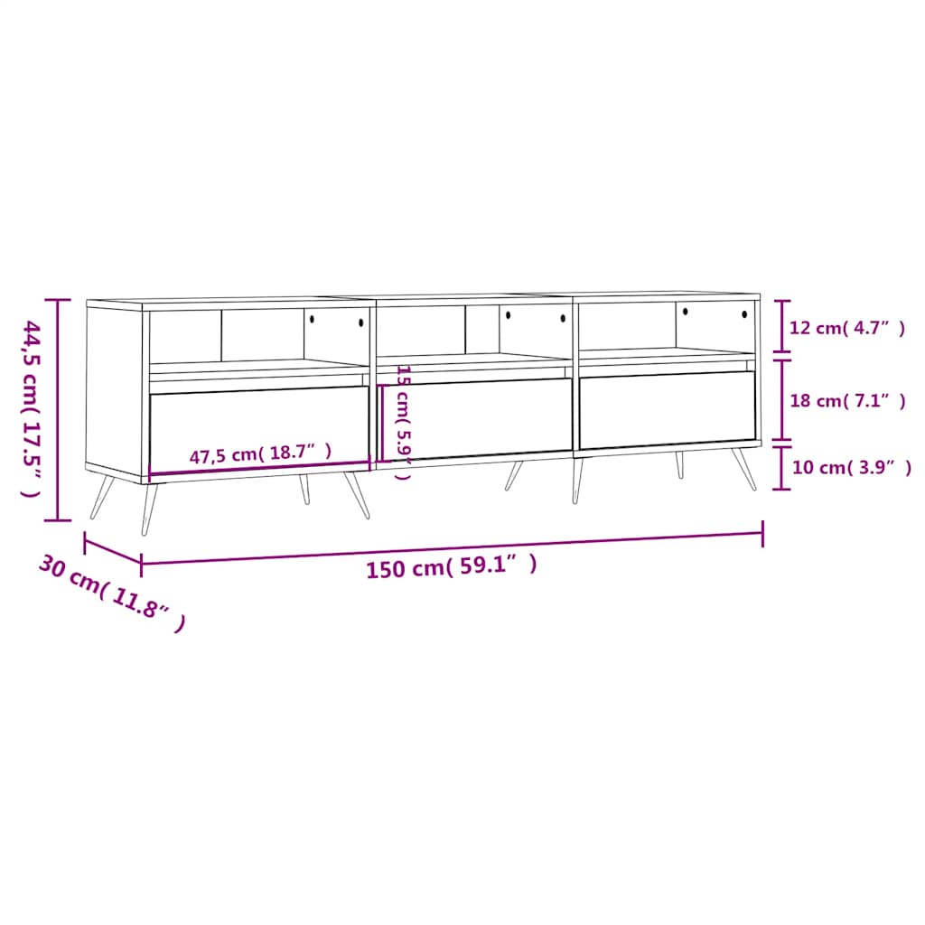 Έπιπλο Τηλεόρασης Καφέ Δρυς 150x30x44,5 εκ. Επεξεργασμένο Ξύλο