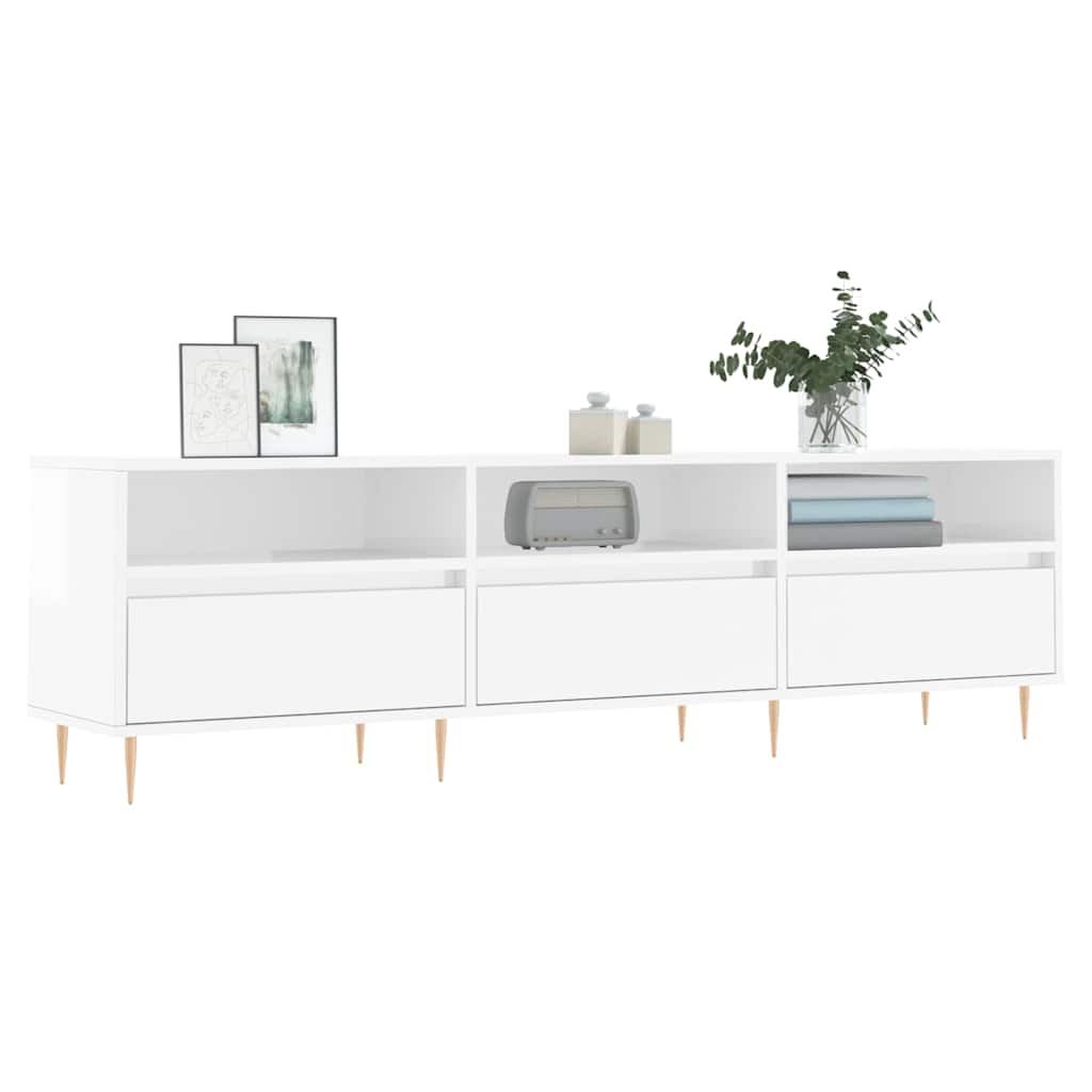 Έπιπλο Τηλεόρασης Γυαλ. Λευκό 150x30x44,5 εκ Επεξεργασμένο Ξύλο