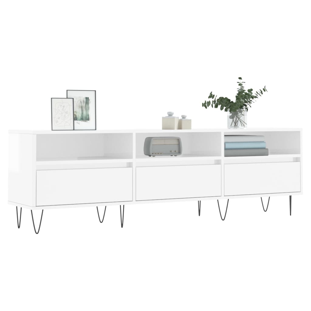 Έπιπλο Τηλεόρασης Γυαλ. Λευκό 150x30x44,5 εκ Επεξεργασμένο Ξύλο