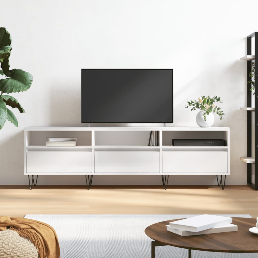Έπιπλο Τηλεόρασης Γυαλ. Λευκό 150x30x44,5 εκ Επεξεργασμένο Ξύλο
