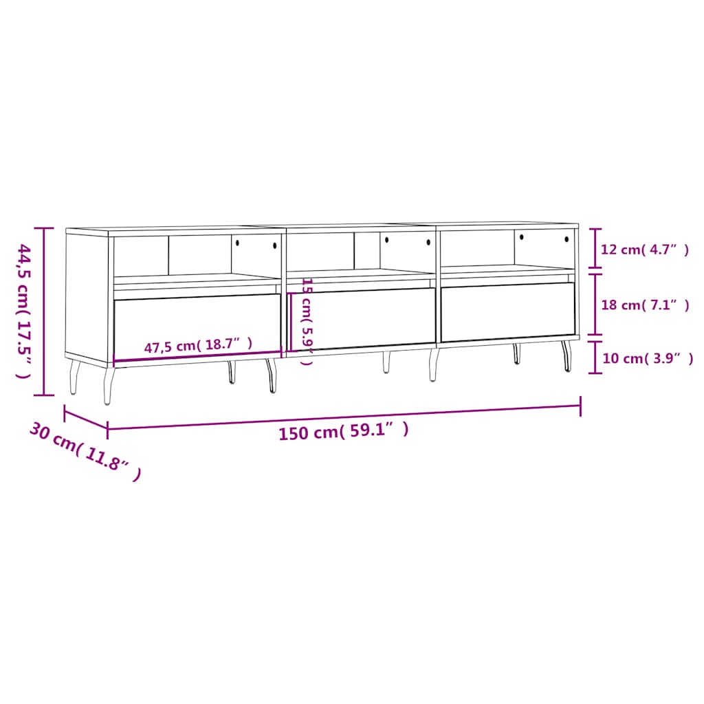 Έπιπλο Τηλεόρασης Μαύρο 150x30x44,5 εκ. Επεξεργασμένο Ξύλο
