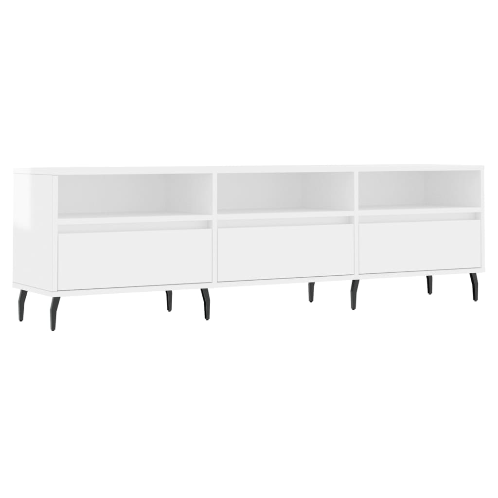 Έπιπλο Τηλεόρασης Γυαλ. Λευκό 150x30x44,5 εκ Επεξεργασμένο Ξύλο