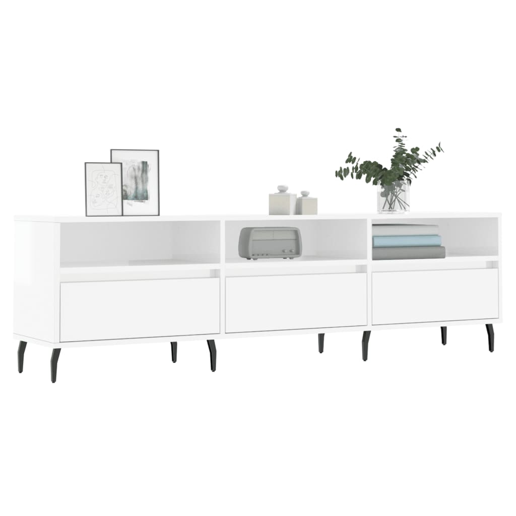 Έπιπλο Τηλεόρασης Γυαλ. Λευκό 150x30x44,5 εκ Επεξεργασμένο Ξύλο
