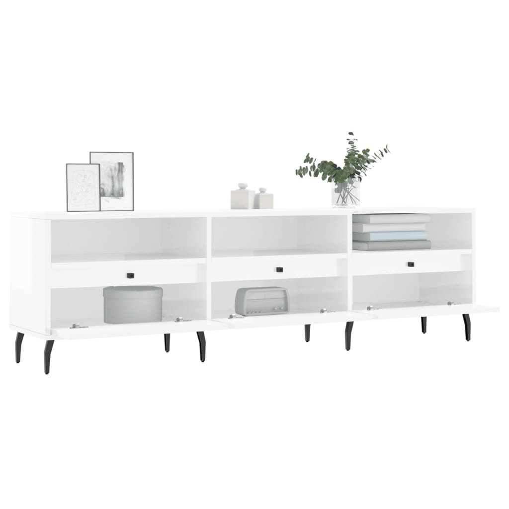 Έπιπλο Τηλεόρασης Γυαλ. Λευκό 150x30x44,5 εκ Επεξεργασμένο Ξύλο