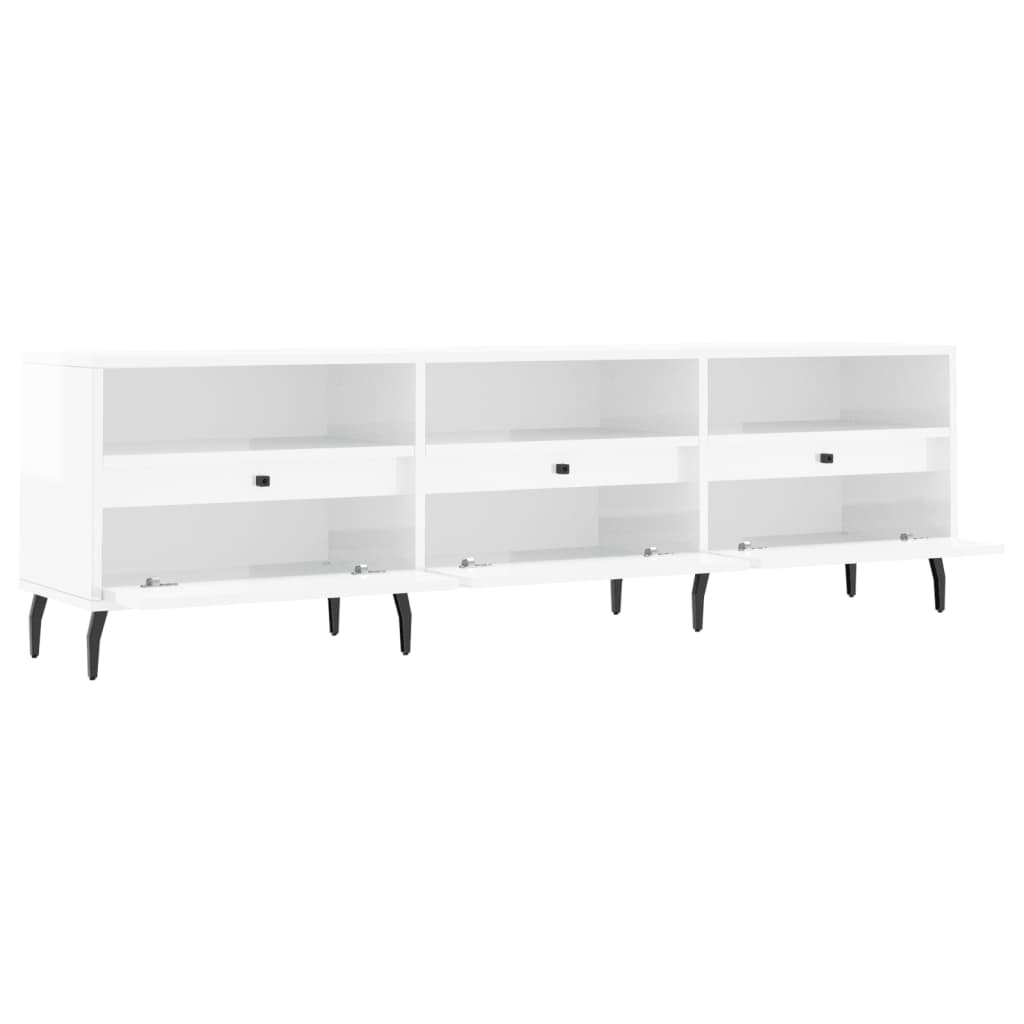 Έπιπλο Τηλεόρασης Γυαλ. Λευκό 150x30x44,5 εκ Επεξεργασμένο Ξύλο