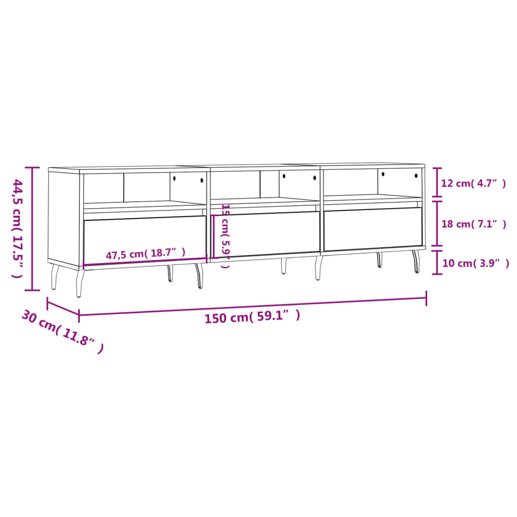 Έπιπλο Τηλεόρασης Γυαλ. Λευκό 150x30x44,5 εκ Επεξεργασμένο Ξύλο