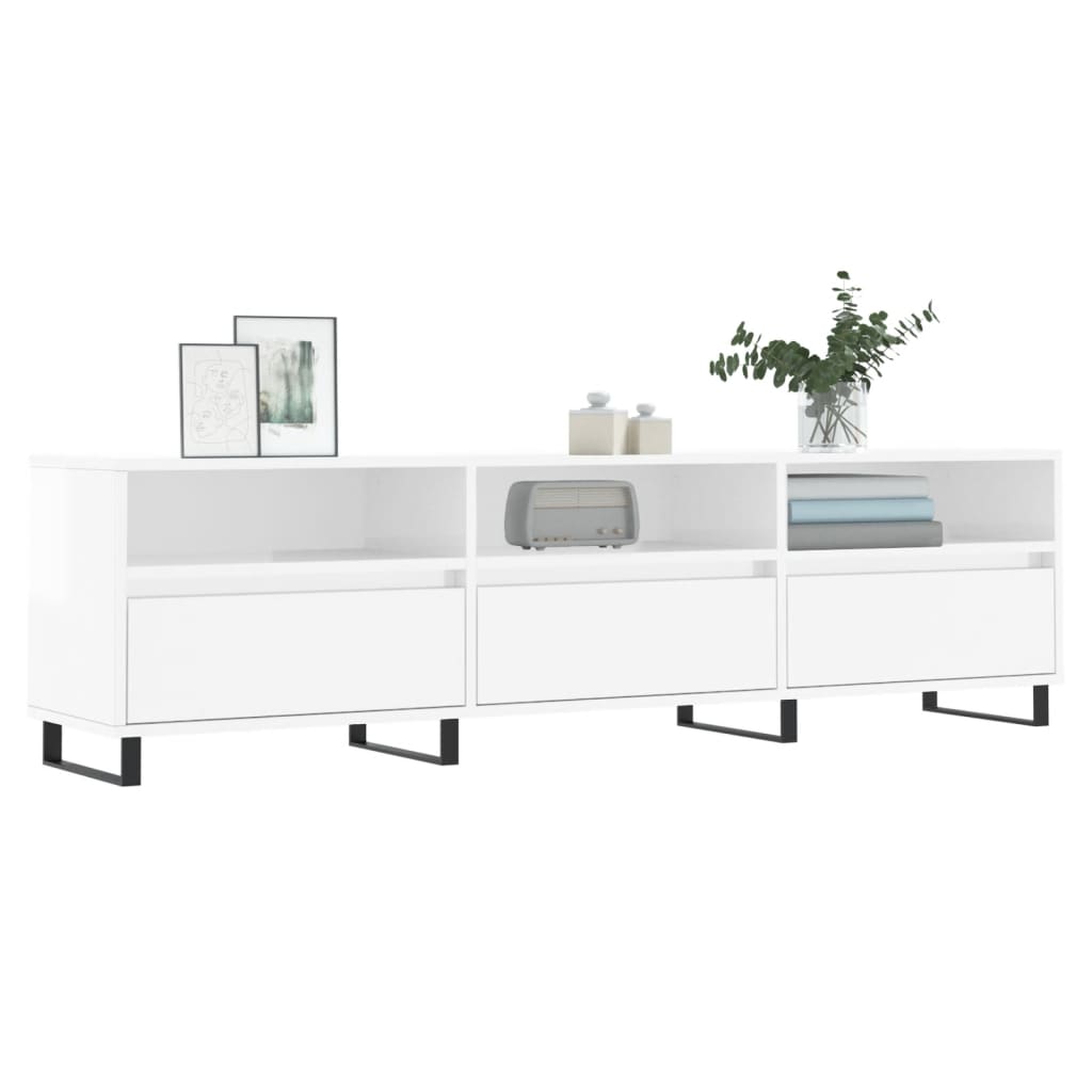 Έπιπλο Τηλεόρασης Γυαλ. Λευκό 150x30x44,5 εκ Επεξεργασμένο Ξύλο