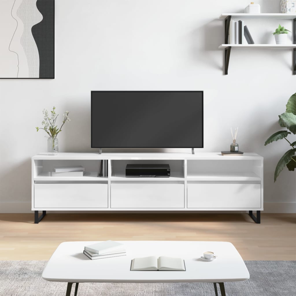 Έπιπλο Τηλεόρασης Γυαλ. Λευκό 150x30x44,5 εκ Επεξεργασμένο Ξύλο - Pakobazaar